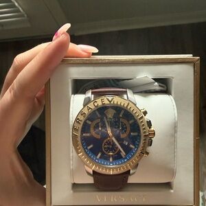 Versace Gold and Blue Chronograph Watch